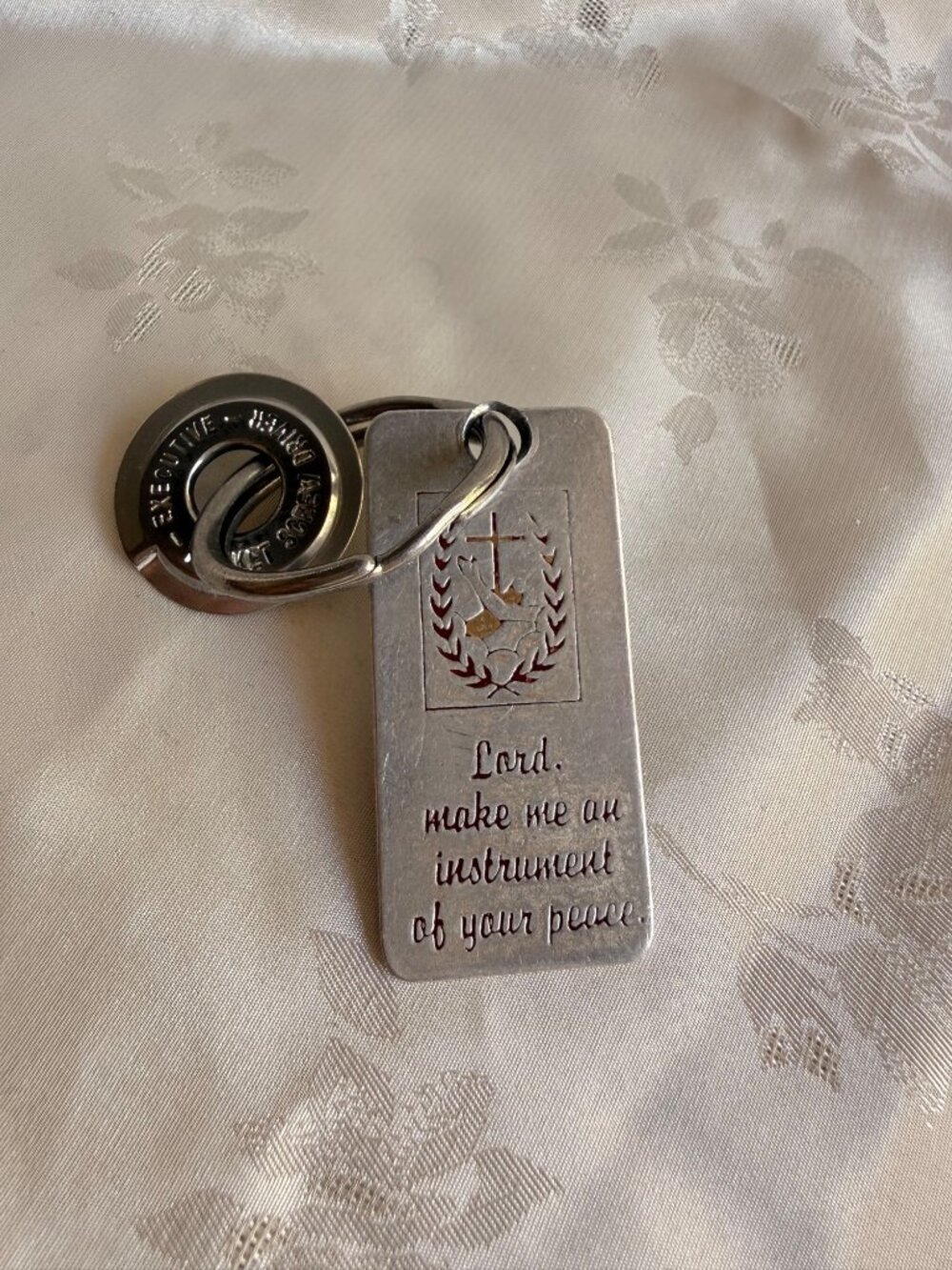 Vintage Inspirational Metal Keychain w/ Engraved Prayer & Pocket Screwdriver Rng
